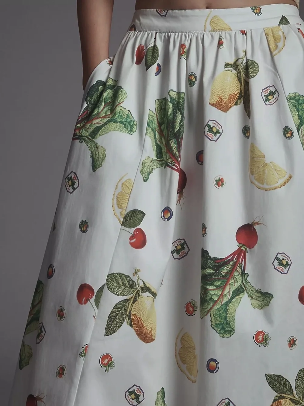 NWT Anthropologie Maeve Jacie Poplin Midi Skirt Harvest Vegetable Fruit XS